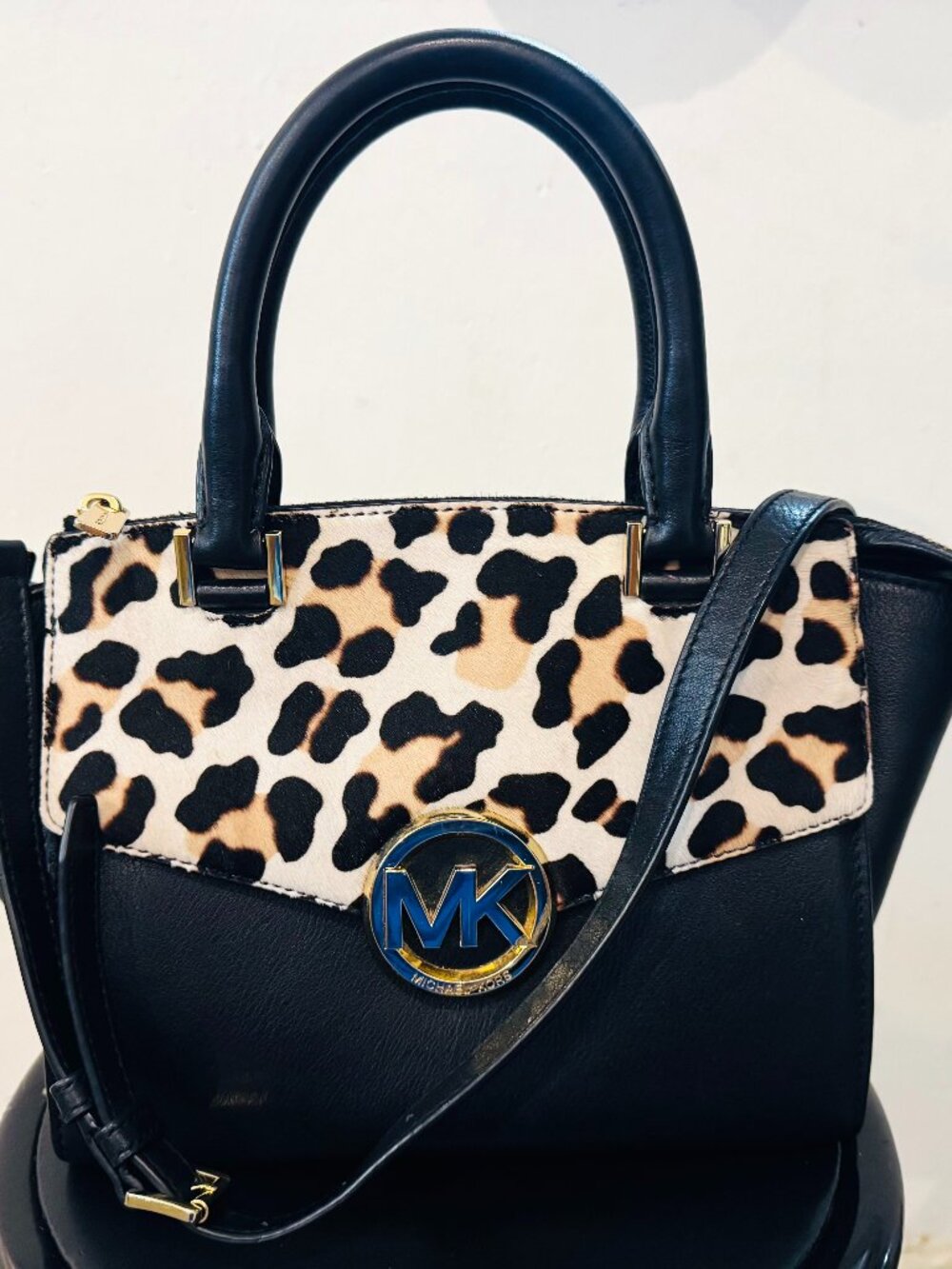 Michael Kors Black & Leopard Calf Hair Satchel / Crossbody